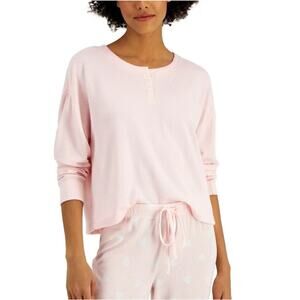 Jenni Women Pink Soft Knit Ribbed Sleepwear Lounge Henley Pajamas Top Size S